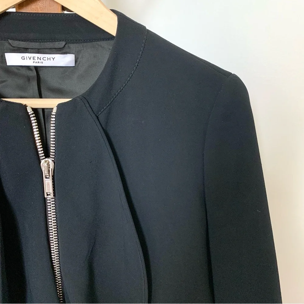 Rare GIVENCHY Black Peplum Jacket Silver Zippered Blazer Italy IT 44 / US MED
